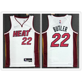 เสื้อกีฬาบาสเก็ตบอล แขนสั้น ลายทีม nba Miami Heat No.22 Butler สีขาว 2022 496984