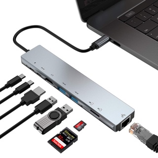 8in1 ฮับ Type-C HDMI 4K USB C Usb3.0 การ์ดรีดเดอร์ TF SD RJ45 LAN เครือข่าย PD ชาร์จ สําหรับแล็ปท็อป พีซี แท็บเล็ต โทรศัพท์
