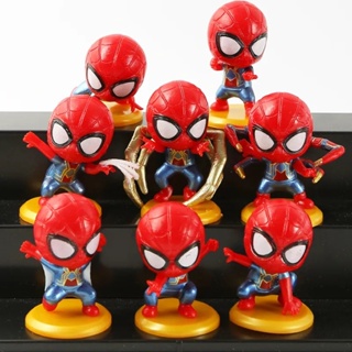 โมเดลฟิกเกอร์ PVC อนิเมะ Marvel Avengers Spider Man น่ารัก สร้างสรรค์ ของขวัญสําหรับเด็ก 8 ชิ้น