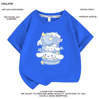 Walkie เสื้อยืดแขนสั้นลําลอง ผ้าฝ้าย พิมพ์ลายการ์ตูนอนิเมะ Cinnamoroll น่ารัก ทรงหลวม เหมาะกับของขวัญวันเกิด แฟชั่นฤดูร้