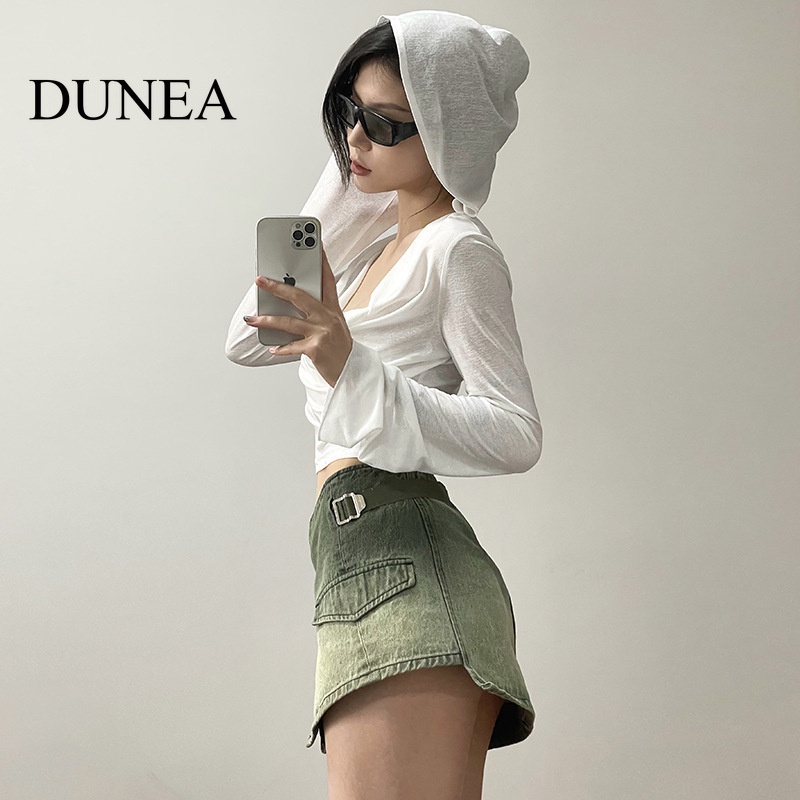 dunea-เสื้อฮู้ดดี้-จับจีบ-สีพื้น-เซ็กซี่-สําหรับผู้หญิง