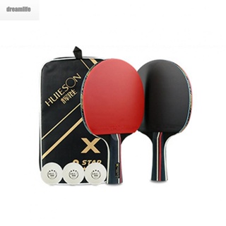 【DREAMLIFE】Table Tennis Bat Indoor Games Long Handle Paddles Portable With Bag Black+Red