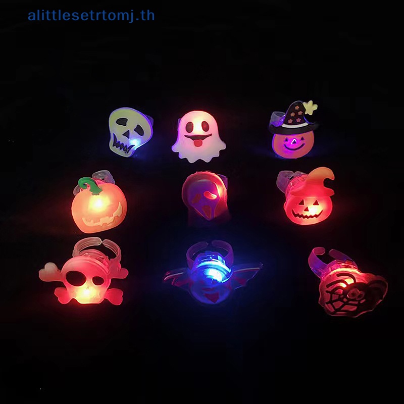 alittlese-แหวนไฟ-led-รูปฟักทองผี-กะโหลก-เรืองแสง-สําหรับตกแต่งบ้าน-ปาร์ตี้ฮาโลวีน-5-ชิ้น
