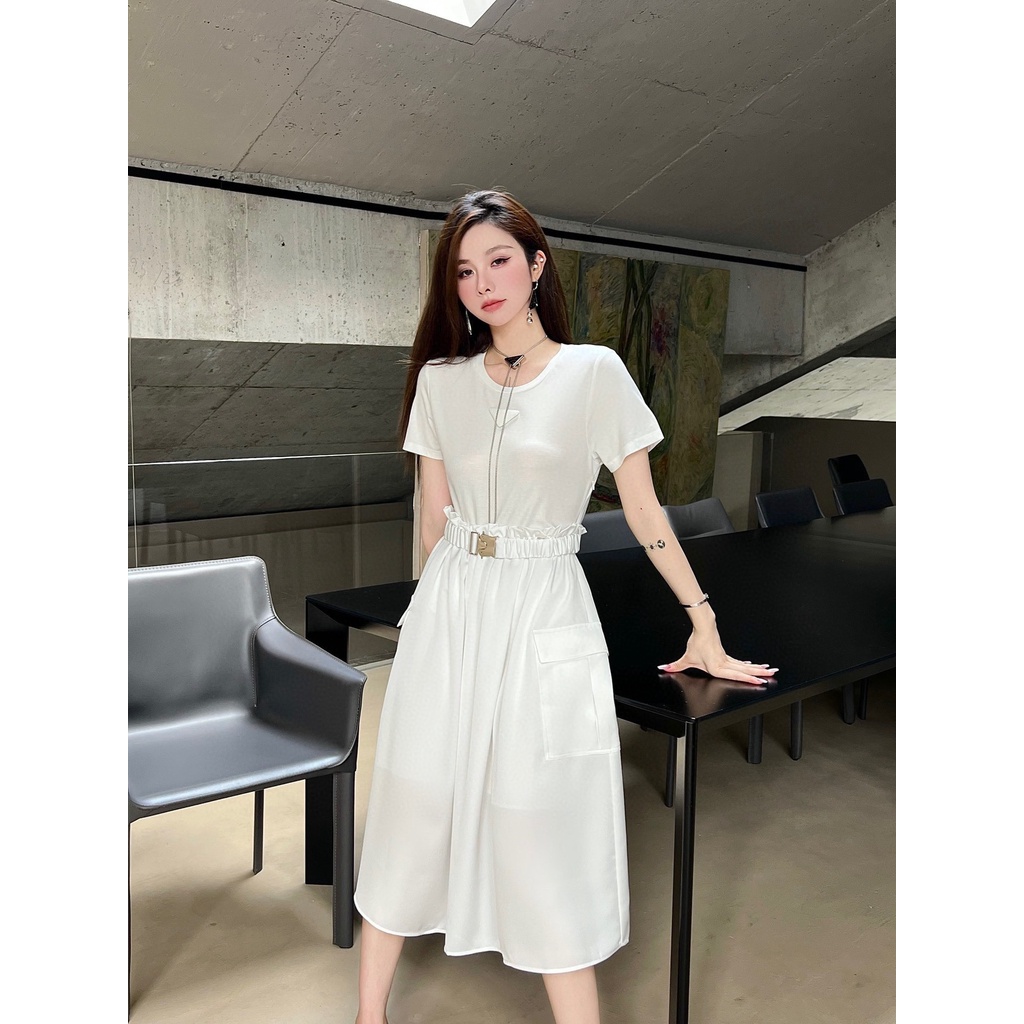 njym-pra-a-2023-autumn-and-winter-new-chest-triangle-decorative-waist-pleated-design-with-belt-dress-for-women-slimming