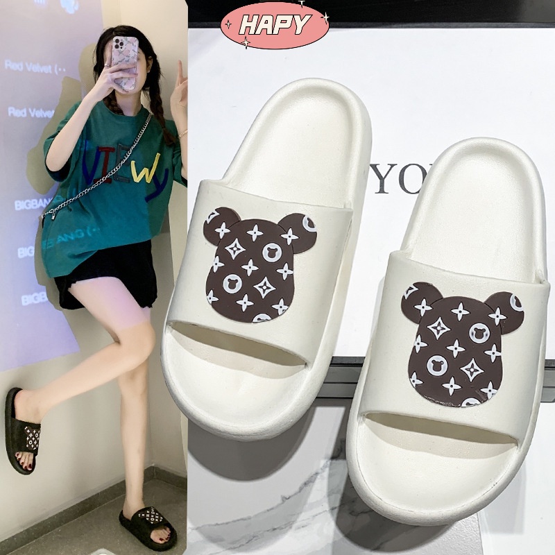 hapy-ฤดูร้อนใหม่รองเท้าแตะผู้หญิงนอกเน็ตสีแดงหมีน้อยการ์ตูนคู่รองเท้าแตะเกาหลีรุ่นหน้าแรกรองเท้าแตะ