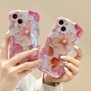 เคสโทรศัพท์มือถือ TPU กันกระแทก ลายภาพวาดสีน้ํามัน รูปดอกไม้ สีชมพู สําหรับ Apple IPhone 14 13 12 11 Pro Max