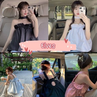 Elves✨พร้อมส่ง✨ เสื้อสายคล้แงคอ ผ้าชีฟอง น่ารักเกาหลีเบาๆ เว้าหน้าเล็กๆ  ~60129~