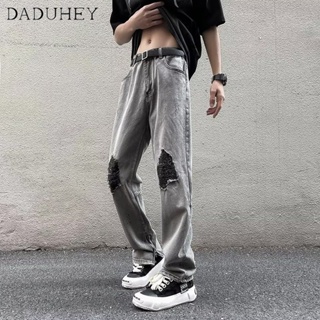DaDuHey🔥 Mens 2023 New American Style High Street Ripped Jeans Hip Hop Fashionable Loose All-Match Casual Pants
