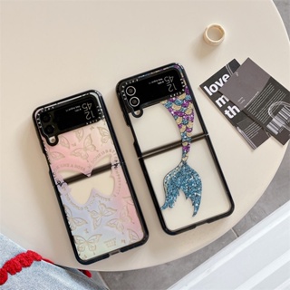 เคสโทรศัพท์มือถือ แบบแข็ง ฝาพับ ลายผีเสื้อ นางเงือก สีทอง หรูหรา สําหรับ Samsung Galaxy Z Flip 4 3 5G Z Flip 3 Flip4