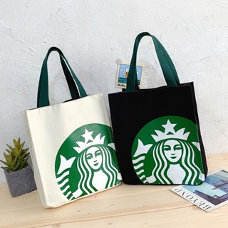 กระเป๋าถือ กระเป๋าช้อปปิ้ง ผ้าแคนวาส ลาย Starbucks ทรงโท้ท เข้ากับทุกการแต่งกาย สําหรับใส่กล่องอาหารกลางวัน พนักงานออฟฟิศ