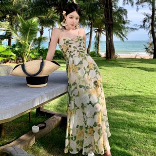 ชุดเดรสยาว ผ้าชีฟอง ลายดอกไม้ ระดับไฮเอนด์ สไตล์ฝรั่งเศส แฟชั่นฤดูร้อน สําหรับผู้หญิง