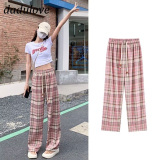 DaDulove💕 New Korean Version of Ins Pink Plaid Casual Pants Womens High Waist Loose Wide Leg Pants Large Size Trousers