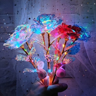 【พร้อมกล่องของขวัญ】ฟอยล์ประดิษฐ์ ดอกกุหลาบ ทองคํา 24k มีไฟ LED สําหรับวันวาเลนไทน์ วันเกิดแม่