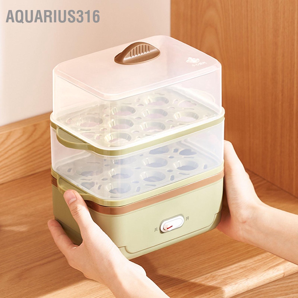 aquarius316-หม้อหุงไข่สองชั้นพลาสติกสีเขียวเครื่องต้มไข่ไฟฟ้าสำหรับขนมปังนึ่งไข่