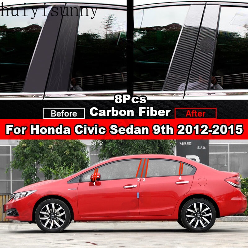 hys-สติกเกอร์คาร์บอนไฟเบอร์-สีดําวาว-สําหรับ-honda-civic-sedan-fb-2012-2015-8-ชิ้น