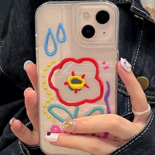 Painted Graffiti Flower Phone Case For Iphone 14promax 12/11pro All-Inclusive XR/Xs Transparent 7/8Plus