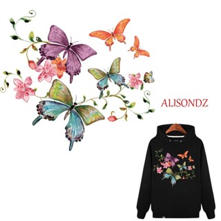 Alisondz สติ๊กเกอร์ลายผีเสื้อดอกไม้สําหรับติดตกแต่งเสื้อผ้า Diy หลากสีสัน