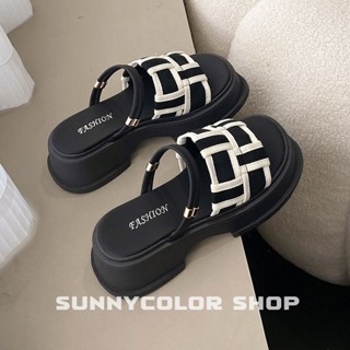 SUNNYCOLOR รองเท้าแตะผู้หญิง รองเท้าแตะ พื้นนุ่ม กันลื่น นุ่ม ใส่สบาย สไตล์เกาหลี B20H174