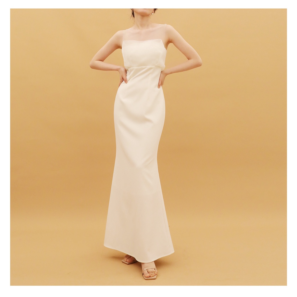 ชุดเดรสยาว-ผ้าตาข่าย-สีขาว-เรียบง่าย-สไตล์ฝรั่งเศส-สําหรับเจ้าสาว-qh087