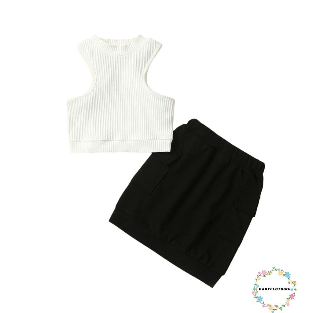 babyclothes-ชุดเสื้อแขนกุด-สองชิ้น-สีพื้น-และกระโปรง-ยืดหยุ่น-สําหรับเด็กผู้หญิง-วัยหัดเดิน-ฤดูร้อน