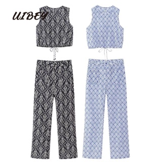 Uibey เสื้อกั๊ก คอกลม แขนกุด แฟชั่น + กางเกง เอวสูง สันทนาการ 3604