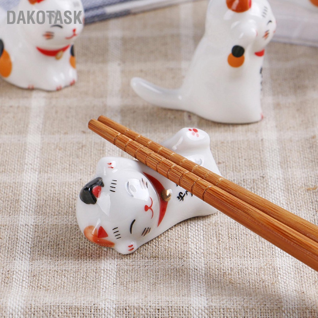 dakotask-5-ชิ้นชั้นวางตะเกียบเซรามิกแมวบนโต๊ะอาหารส่วนที่เหลือมินิเครื่องประดับลูกแมวเซรามิกสไตล์ญี่ปุ่น