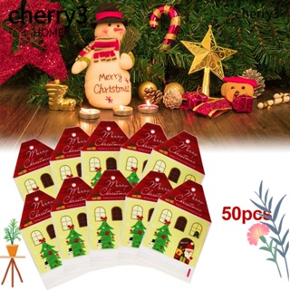 Cherry3 ถุงขนม ลายการ์ตูนซานตาคลอส มีกาวในตัว สําหรับใส่ขนมหวาน 50 ชิ้น