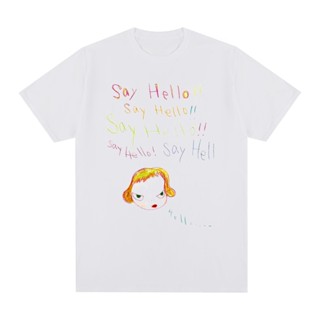 เสื้อกันหนาว ผ้าฝ้าย ลาย Yoshitomo Nara Say Hello สไตล์วินเทจ สําหรับผู้ชาย และผู้หญิง