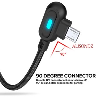 Alisondz Micro USB Type C สายชาร์จ อะแดปเตอร์มุมขวา พร้อมไฟ LED สายเคเบิลข้อมูล