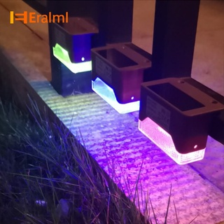 Eralml โคมไฟติดผนัง LED RGB พลังงานแสงอาทิตย์ กันน้ํา เปลี่ยนสีได้ 7 สี สําหรับสวน รั้ว กลางแจ้ง 4 ชิ้น