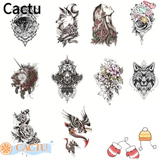 Cactu สติกเกอร์รอยสักร่างกาย กันน้ํา ลายผีเสื้อ ดอกกุหลาบ สีดํา