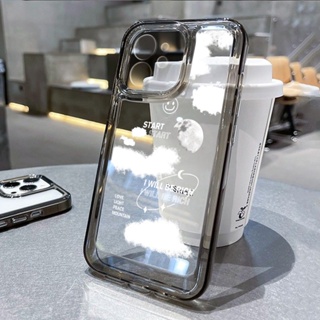 กันกระแทกซุปเปอร์โปร่งใสกล้องป้องกันปุ่มชุบเมฆยิ้มสำหรับ For iPhone 8 X XS XR 13 14 Pro Max iPhone 12 Pro Max 11 7 Plus