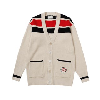 Gu88cc- ยอดนิยม !! เสื้อคาร์ดิแกน ผ้าไหม ผ้าฝ้าย ลายทาง ตัว G คู่ เสื้อกันหนาว ลายทาง เรียบง่าย อินเทรนด์