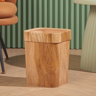 Spot second hair# square imitation wood pattern trash can household plastic bucket kitchen living room toilet wastebasket 8.cc