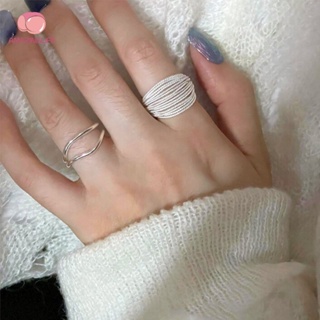 [amazinglife] แหวนโลหะ หลายชั้น รูปเรขาคณิต สีเงิน ปรับได้ สไตล์พังก์ มินิมอล สําหรับผู้หญิง