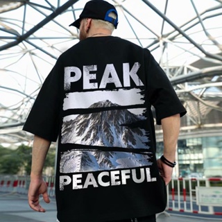 M-8XL Harajuku style oversize personality snow mountain print short-sleeved T-shirt men and women trend round neck _01