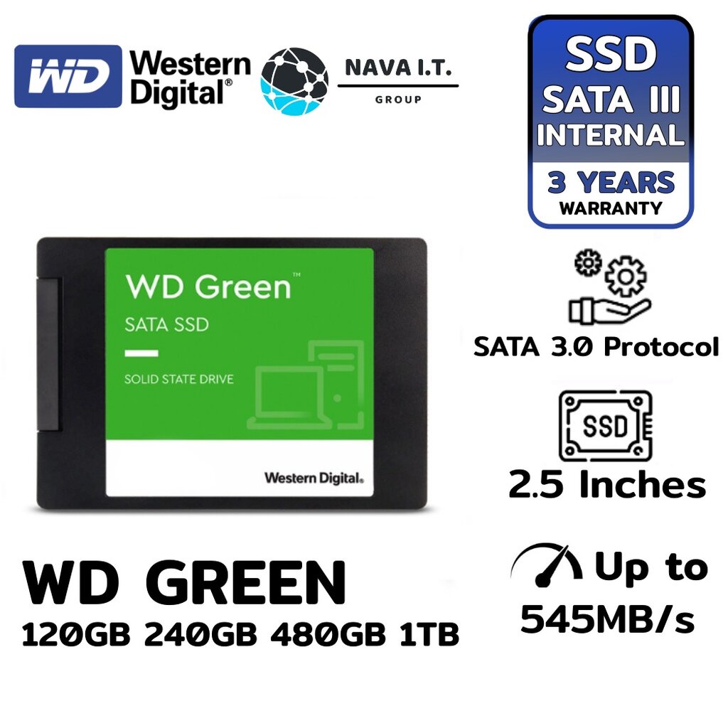 ภาพหน้าปกสินค้า️กรุงเทพฯด่วน1ชั่วโมง ️ WD GREEN SSD SATA 120GB 240GB 480GB 1TB รับประกัน 3 ปี จากร้าน nava.it บน Shopee