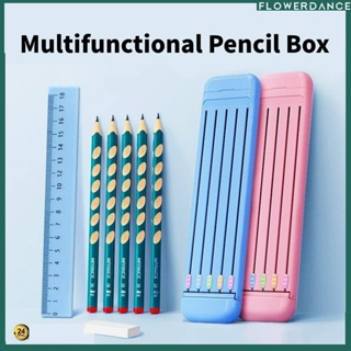 มัลติฟังก์ชั่กล่องดินสอชุดสไลด์กล่องดินสอแบบพกพาชุดเครื่องเขียนของขวัญนักศึกษาอุปกรณ์การเรียน (5ดินสอยางลบไม้บรรทัด Abs) Flowerdance