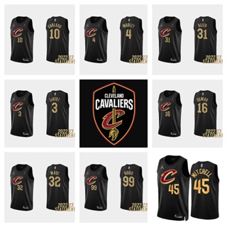 2022-2023 Cleveland Cavaliers เสื้อบาสเก็ตบอลสีดำของผู้ชายสั้น -เสื้อยืดกีฬา