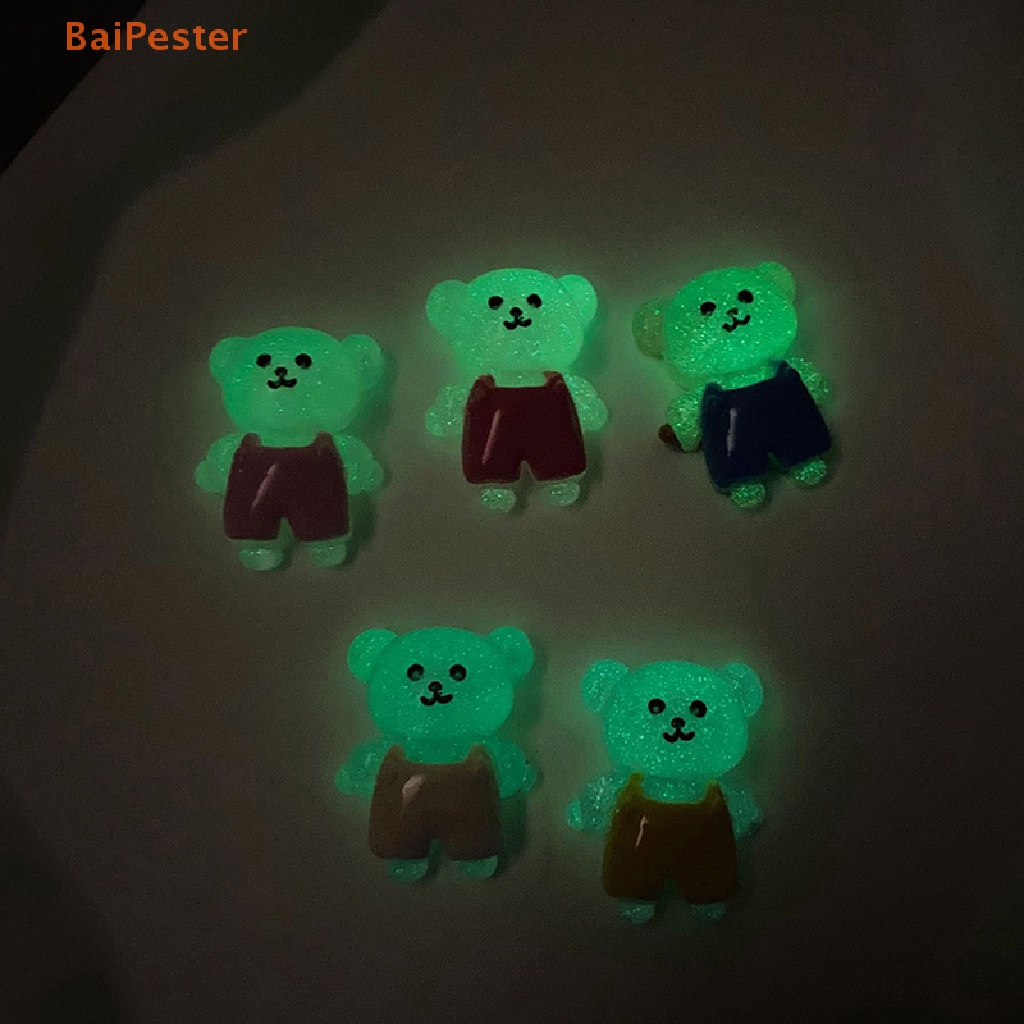 baipester-ตุ๊กตาฟิกเกอร์เรซิ่น-รูปหมีเรืองแสง-ขนาดเล็ก-สําหรับตกแต่งบ้าน-สวน-2-ชิ้น