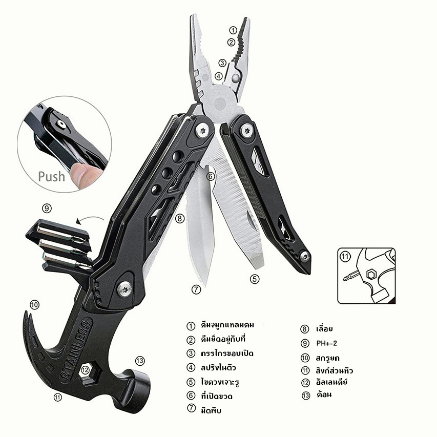 claw-hammer-multitool-คีมสแตนเลส-เครื่องมือ-nylon-sheath-outdoor-survival-แคมป์ปิ้ง-เดินป่า-portable-pocket-claw-hammer