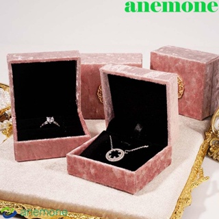 Anemone กล่องกํามะหยี่ ทรงสี่เหลี่ยม สีชมพู สวยหรู สําหรับใส่เครื่องประดับ แหวน สร้อยคอ แหวน ของขวัญ งานแต่งงาน