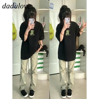 DaDulove💕 New Korean Version of Ins Retro Washed Jeans Star High Waist Wide Leg Pants Niche Trousers