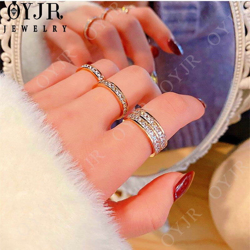 oyjr-แหวนเพชรไม่ลอก-แหวนเพชรสองแถว-แหวนสแตนเลสแท้-แหวนเพชรแถวคู่สำหรับผู้หญิง