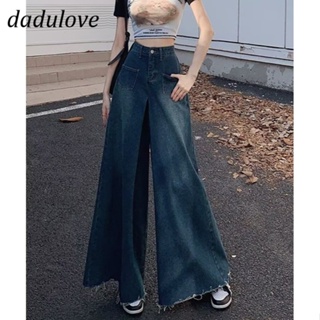 DaDulove💕 New Korean Version of Ins Retro Raw Edge Jeans High Waist Loose Wide Leg Pants Large Size Trousers