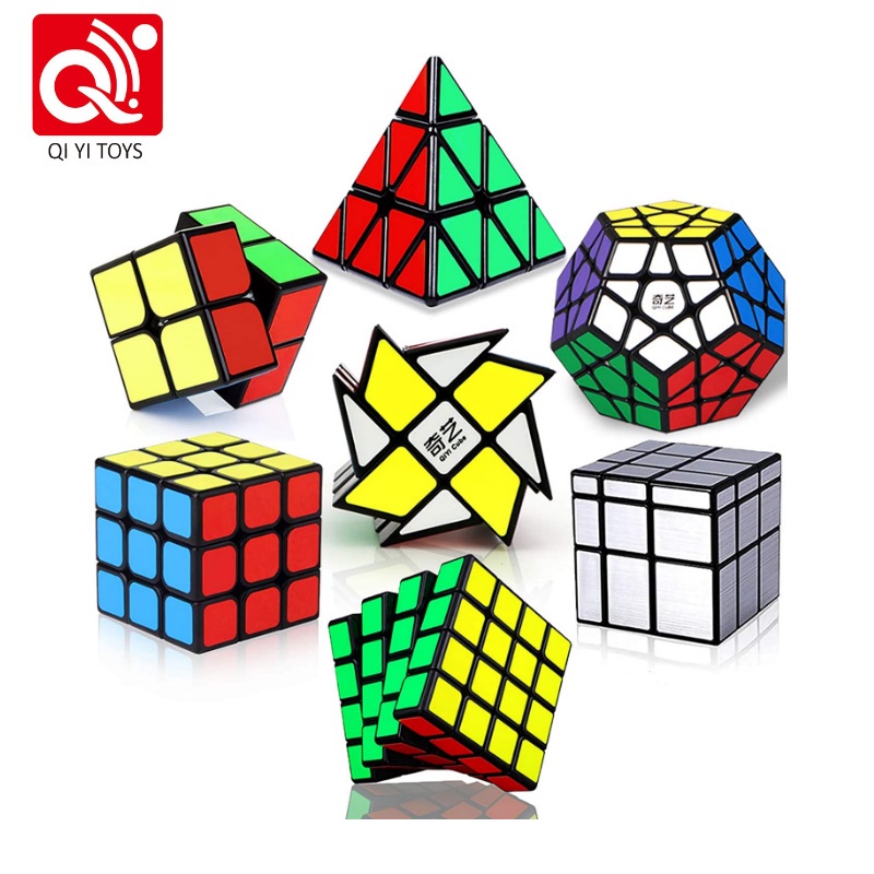 Qiyi Magic Cube 3x3x3 กระจกลูกบาศก์ Megaminx Cube Pyraminx Cube Speed ...