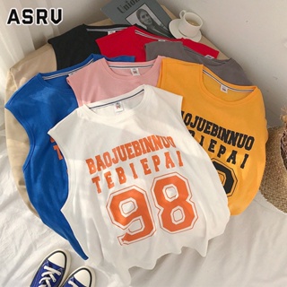 ASRV เสื้อกั๊กผู้ชายอินเทรนด์แบรนด์ขนาดใหญ่แขนกุดหลวมบาสเกตบอล Hurdles เสื้อยืดกีฬา