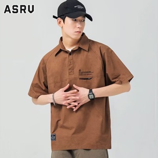 ASRV เสื้อเชิ้ตแขนสั้นผู้ชายแฟชั่นเยาวชน 2023 สีทึบเรียบง่ายใหม่ ins เทรนด์เสื้อโปโลหลวม