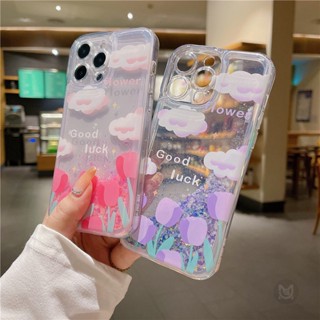 เคสโทรศัพท์มือถือใส ลายดอกทิวลิป มีทรายไหล แต่งกลิตเตอร์ สําหรับ VIVO V27E V23 V23E V20Pro Y20 Y20S Y20i Y12A Y12S Y11 Y15 Y17 Y76S X50 X60 X70 X80 X90 Pro