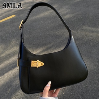 AMILA กระเป๋าสะพายใต้วงแขนแฟชั่นผู้หญิง สไตล์อินเทรนด์ที่ให้ความรู้สึกย้อนยุคสูง เรียบง่ายสไตล์แคชชวล กำลังเดินทางไปแข่งขันทั้งหมด กระเป๋าถือสีทึบ